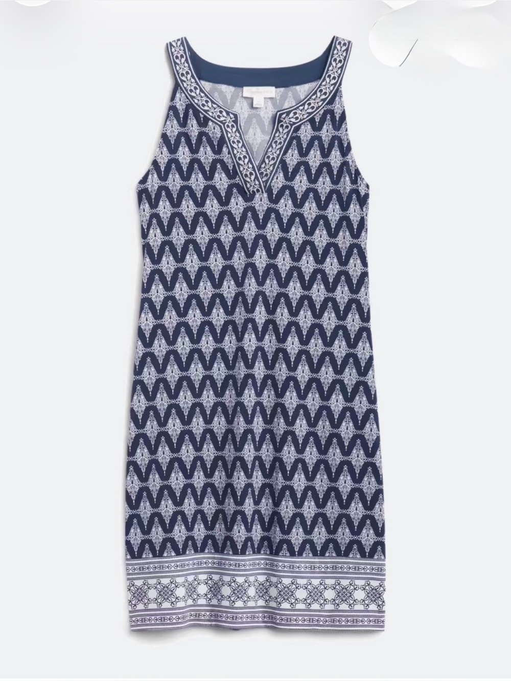 Market & Spruce Navy and White Sleeveless V-Neck Midi Dress